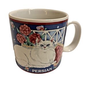 Mugz by Ganz Persian Cat Coffee Mug Blue Floral Cat Lover Collectible